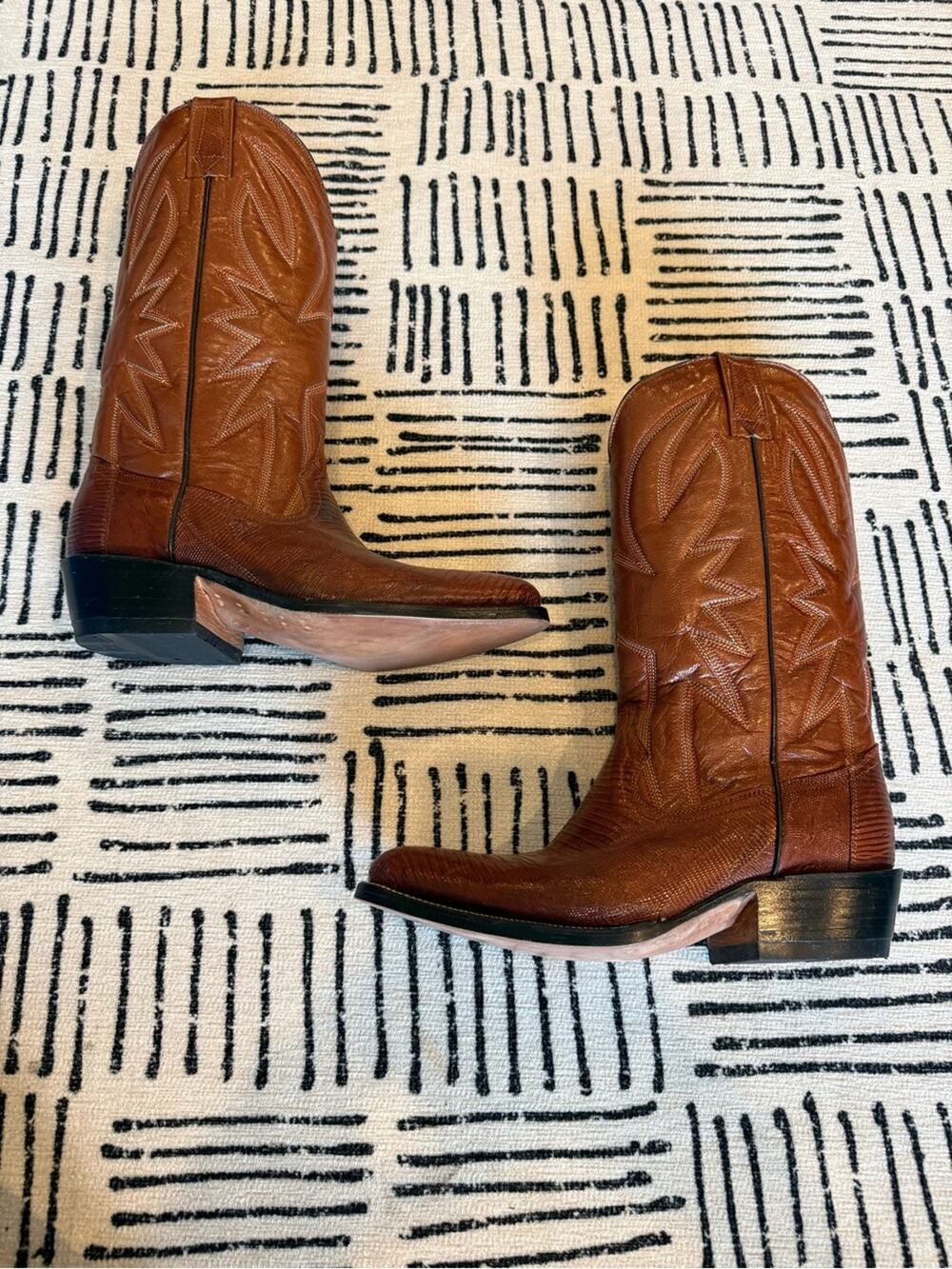 Vintage Exotic Lizard Leather Cowboy Boots Brown Western Unmarked